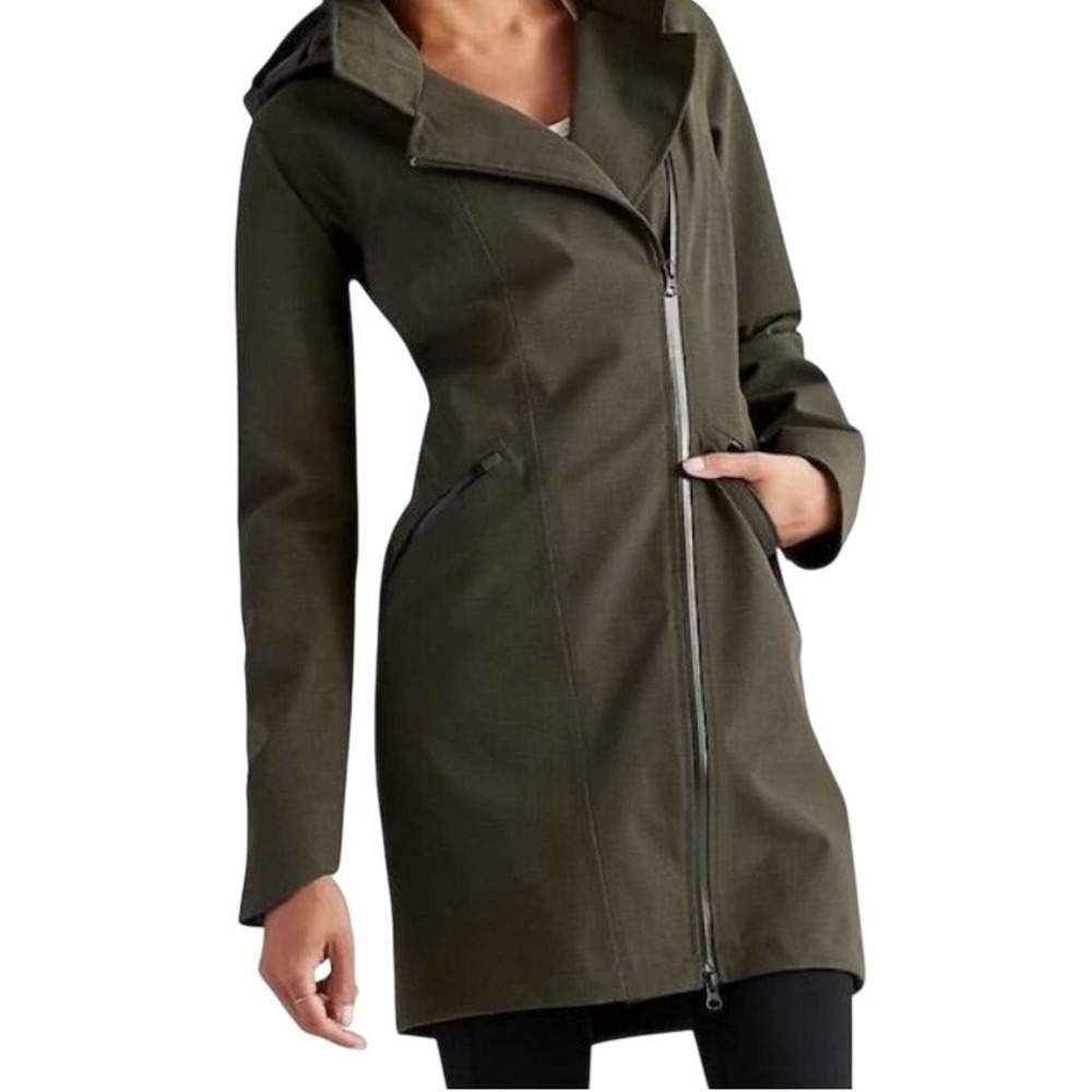 Athleta Wetland‎ Trench Green Hooded Waterproof Jacket Coat XS